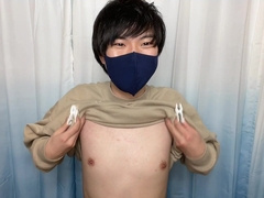 I attempted dry climax with a clothespin on my nip. [Japanese boy]