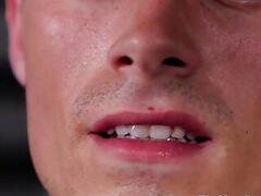 Sportive athlete tugging himself