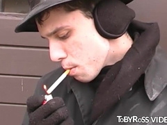 Handsome gay doused in a warm jizz after solo masturbation