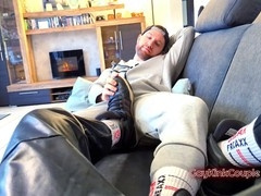 Massive load on feet after footjob and sensual foot play