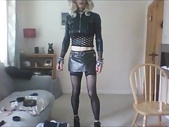 A girl in leather and stockings