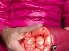 Satin silk downjacket fetish