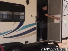 Huge bodybuilder stepdad with tattoos fucks his slim stepson