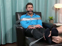 Business fellow Blayne tied up with duct gauze and soles licked