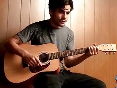 Talented twink plays the guitar before stroking his hard cock
