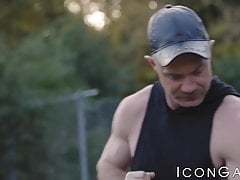 Handsome jock Nick Fitt bareback fucking blonde gay after BJ