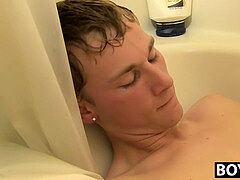young boner paramour having solo fun under a hot shower