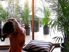 Handsome jock teases with his perfect body and masturbates solo