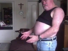Amateur dad bear undresses and masturbates for his son's pleasure