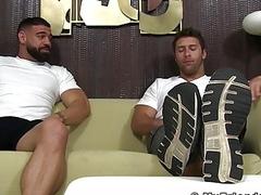 Bearded stud with a foot fetish licks soles and toes