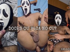 Fresh homo Halloween fun with uniformed stud Luccas Melo