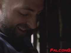 Hot stallion Gabriel Clark joins kinky spitroast threesome