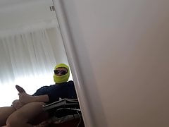 Skinny nerd college guy playing with cock