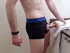 Pussy gripping cock, fit guy jerking off, destroying pussy