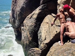 Super-naughty fisherman caught providing his bootie behind the rocks. - UTTER ON CRIMSON