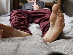 Male feet soles, moaning loudly, boy solo feet