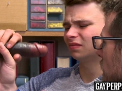 Double penetration banged twink gets punished for stealing with his daddy