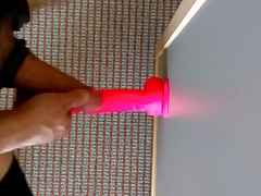 Anal fucking pink dildo in stockings after cumshot