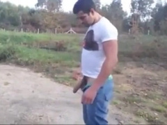 Playing with cock and jerks off outside- HOOOT