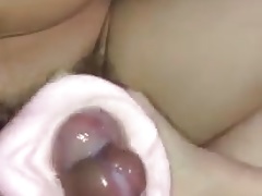Frotting in a rubber pussy