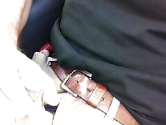 Car masturbation. I stop at the park & ride and jerk-off. Wearing my brown belt and jeans this time.