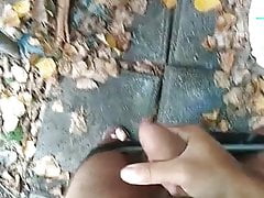 Early morning outdoors cumshot