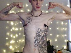 Endo jerks off his dick while his muscles are covered in oil and flexes his muscles