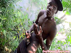 dark-hued amateur twink draining off outdoors