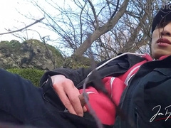 Bumder Japanese youngster attempts to wank outside, but it's a fail ejaculation