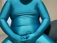 Jerking Off and Cumming in Blue Zentai