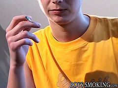 bashful smoker Stone gets comfortable and milks his man-meat