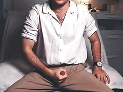 Handsome man Noel Dero, dressed in old money style, masturbates on camera and cums loudly.
