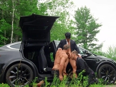 Wedding day fuck with two super-hot dudes and chauffeur