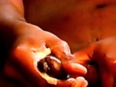 Sexy black gay guys share a dildo and jerk off together