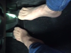 Driving my car - with naked nylonfeet