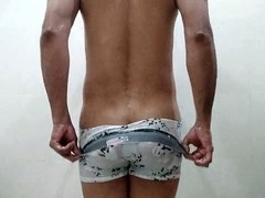 Gay bubble butt, amateur bareback, bathroom