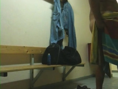 Round dad in locker bedroom