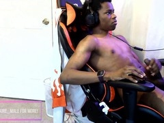 Adorable ebony twunk shoots his load after masturbating during remote work