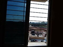 Rajesh masturbating, flashing to auntys from window, cumming