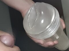 Close up amateur cumshot on fake silicone pussy Fleshlight