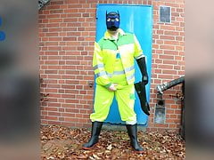 hiviz workie pup pawing off outdoors