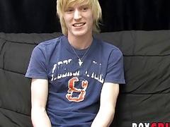 Cute twink cums hard after interview