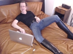 Gay leather bed, loud male orgasm, shoes