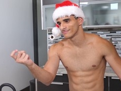 Ebony twink welcomes huge cock in his ass under the mistletoe