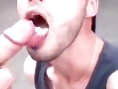 Outdoors blow face cum