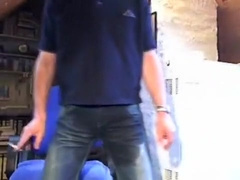 pissing tight pissed jeans, bulging, smoking. lycra boxers