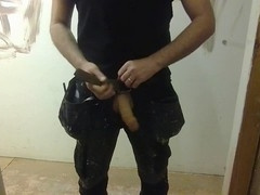 Guy jerking off and fingering his ass at the office