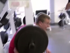 Jocks roughly pounding after workout in gym