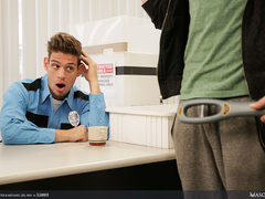 Airport security agent Michael DelRay testing Jack Hunter's tight butt