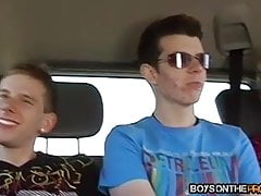 Twink picks hardcore 3way in van instead of walking home